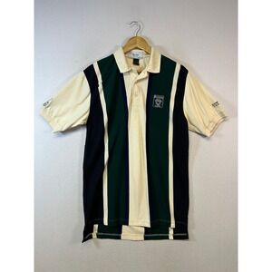 Vintage Golfcore Izod Club Mens Medium Cream Green Striped Betsy King Polo Shirt